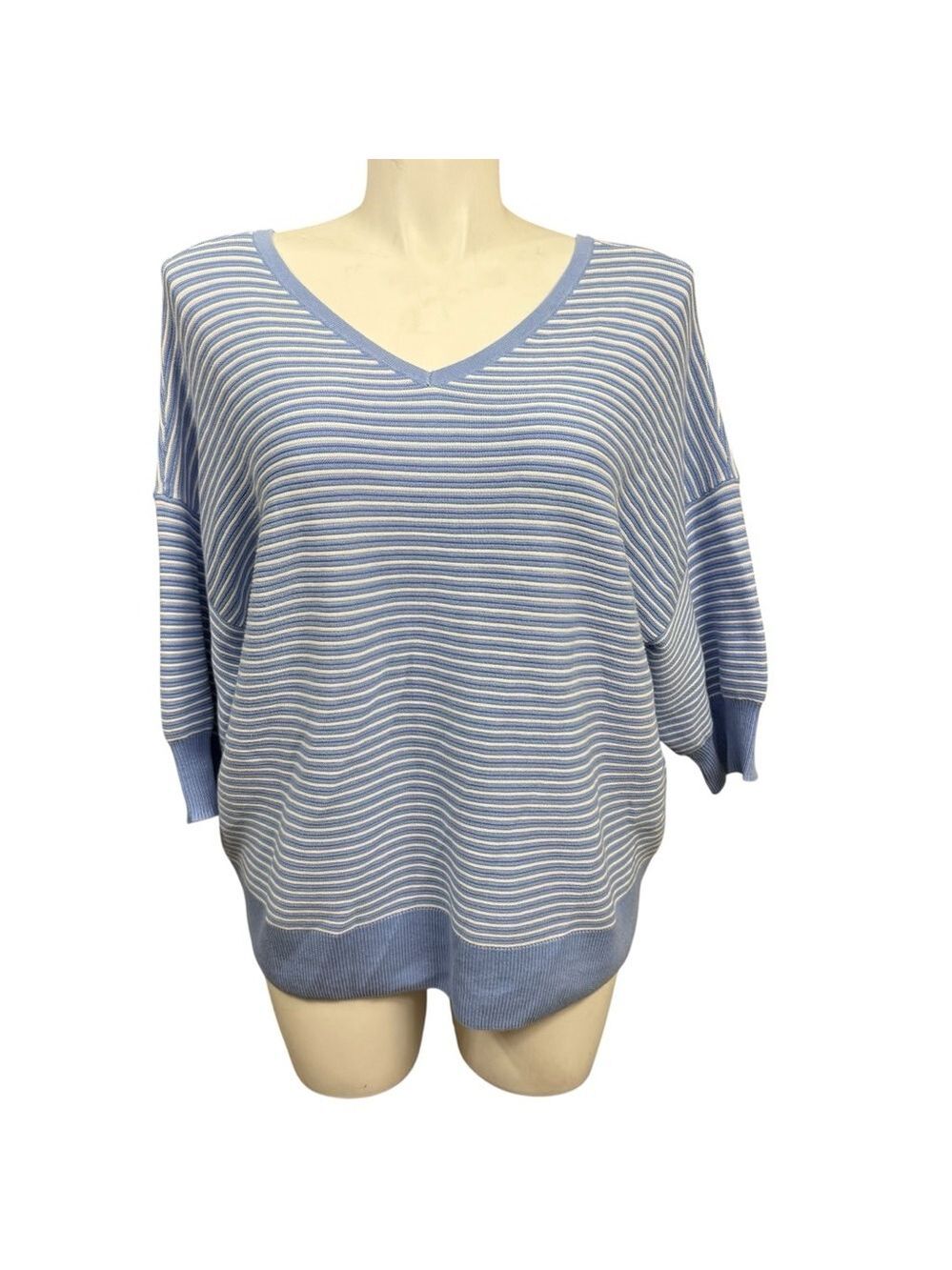 Lane Bryant Blue & White Striped V-Neck Sweater Plus Size 18/20